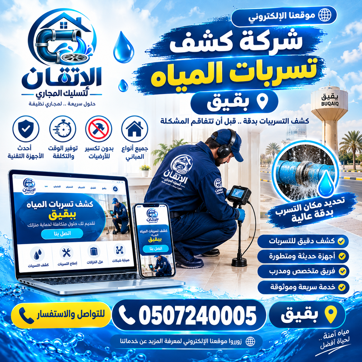 شركة كشف تسربات المياه ببقيق